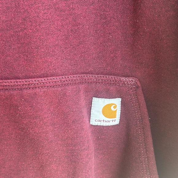 Carhartt Men's Burgundy Hoodie with Orange Logo - Picture 3 of 5